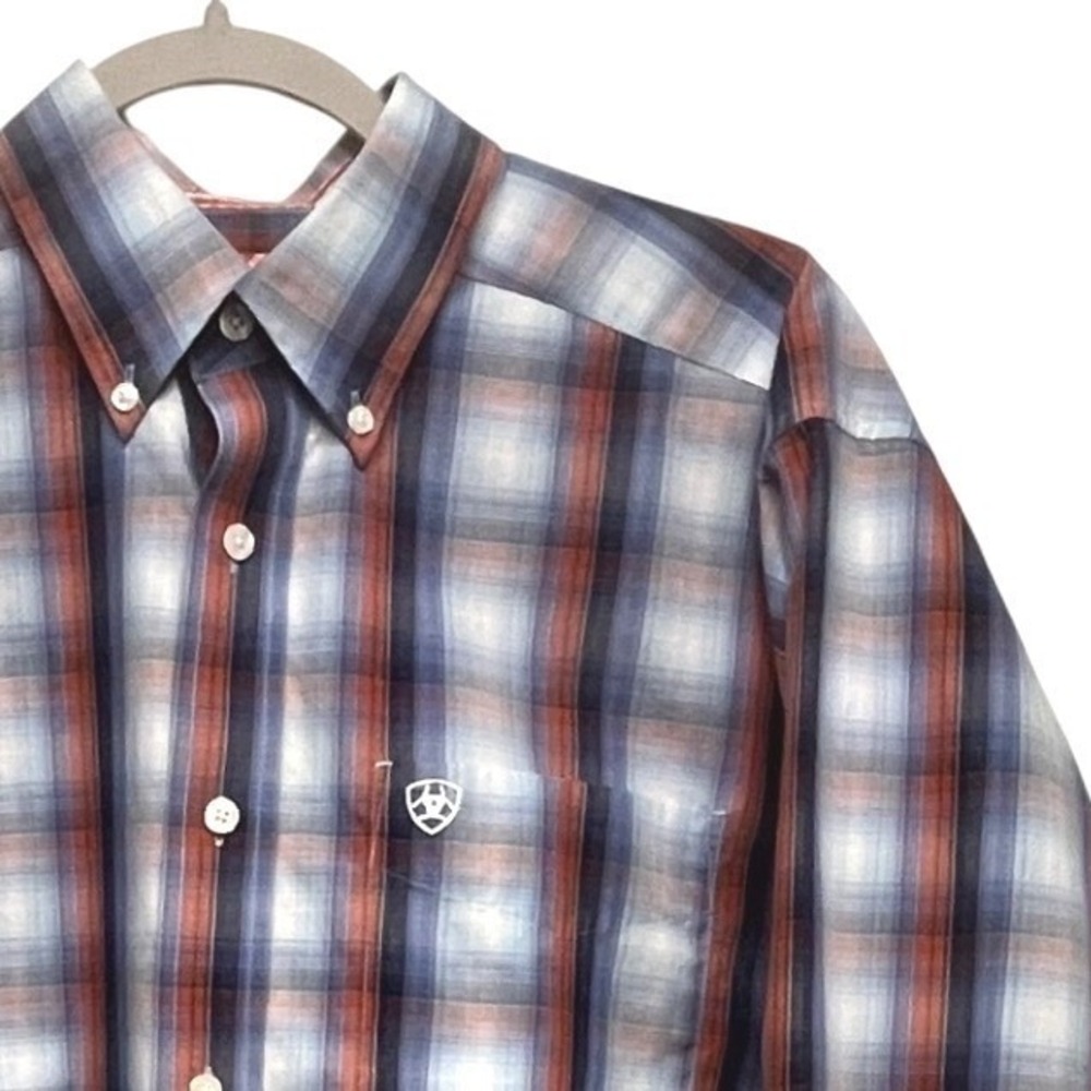 Ariat Mens Wrinkle Free Plaid Long Sleeve Button Down Shirt M Western Cowboy